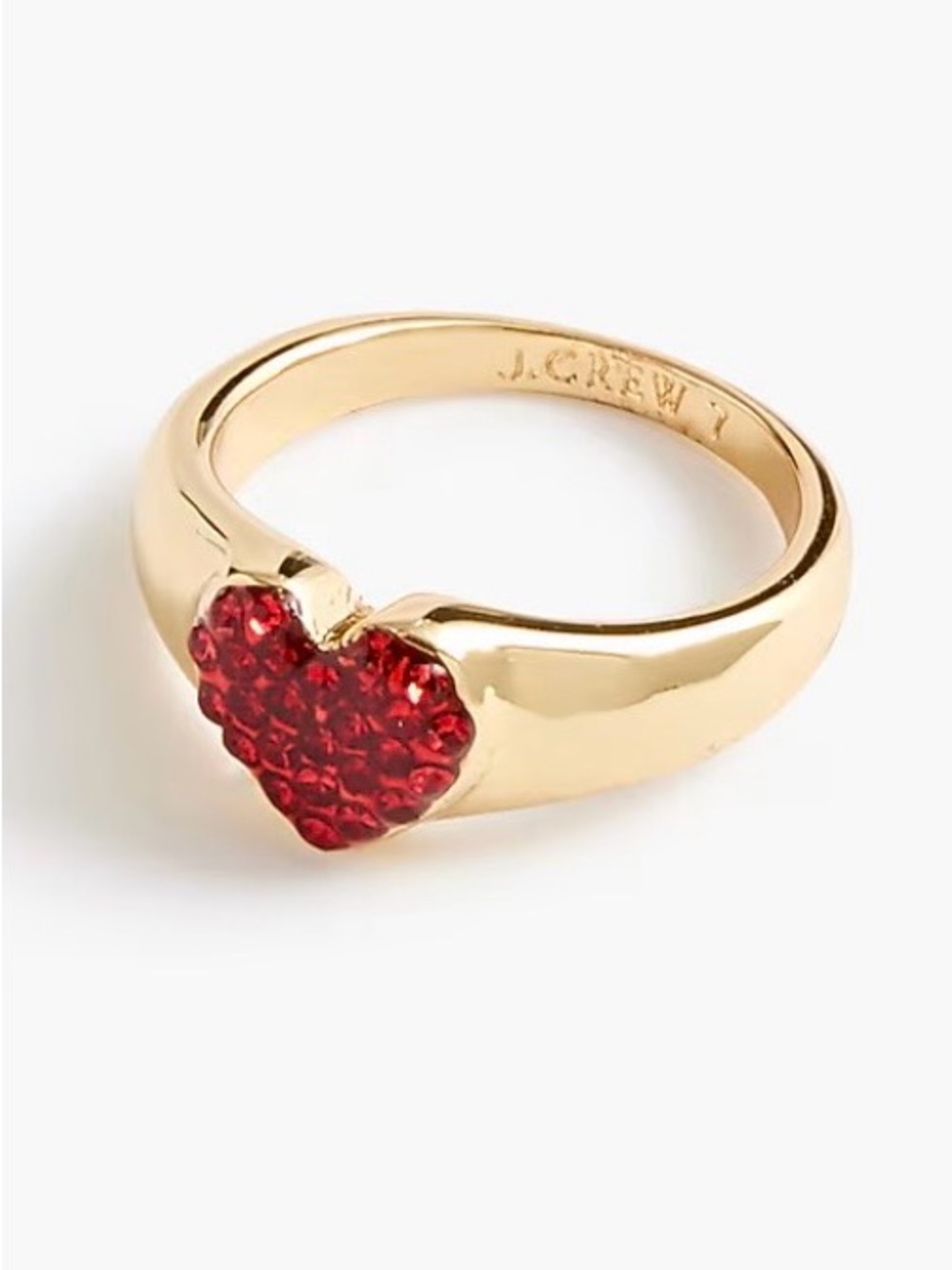J. Crew Factory Candy Apple Red Gold Pavé Heart Ring